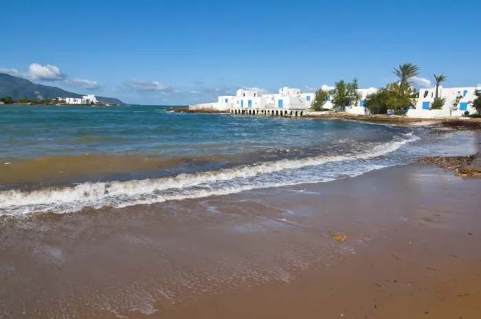 Framed Print : Beach at beach resort on the Mediterranean coast near Tipasa, Algeria, North Africa Framed Print : Beach at beach resort on the Mediterranean coast near Tipasa, Algeria, North Africa