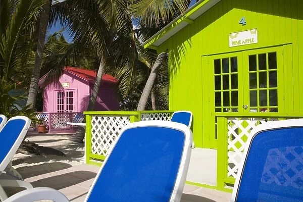 Beach cabanas, Princess Cays, Eleuthera Island, Bahamas, West Indies, Central America