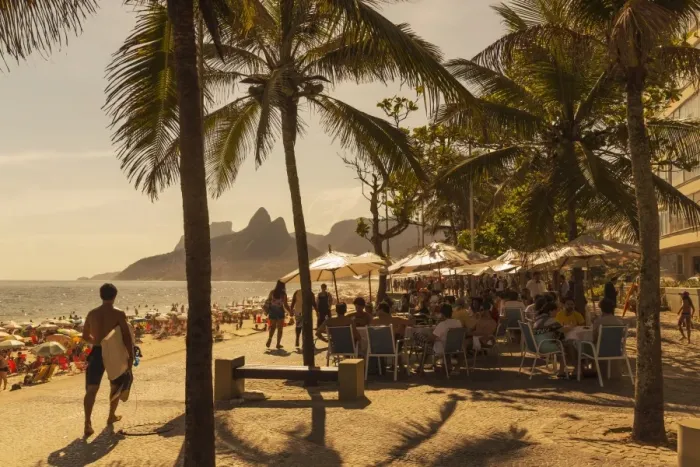 Framed Print : Beach and cafe, Rio de Janeiro, Brazil, South America Framed Print : Beach and cafe, Rio de Janeiro, Brazil, South America