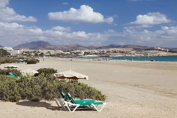 Beach chair at the beach of Costa Calma, Fuerteventura, Canary Islands, Spain, Atlantic, Europe