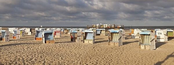 Beach chairs at the beach of Sankt Peter Ording, Eiderstedt peninsula, Schleswig Holstein, Germany, Europe