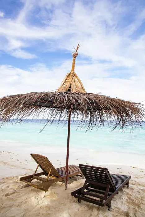 Framed Print : Beach chairs on beautiful tropical beach, The Maldives, Indian Ocean Framed Print : Beach chairs on beautiful tropical beach, The Maldives, Indian Ocean