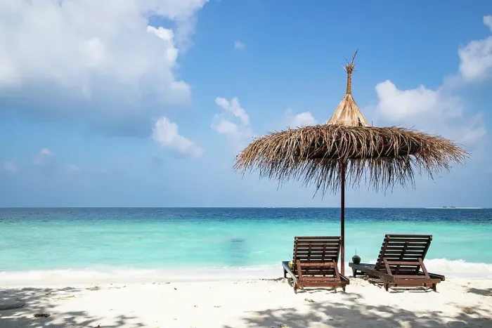 Framed Print : Beach chairs on beautiful tropical beach, The Maldives, Indian Ocean Framed Print : Beach chairs on beautiful tropical beach, The Maldives, Indian Ocean