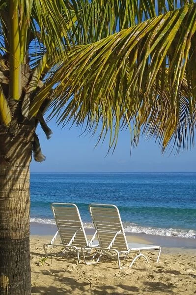 Beach chairs on Grand Anse Beach, Grenada, Windward Islands, West Indies