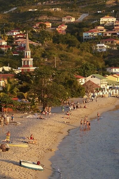 Beach and church, Grande Anse, Les Anses d Arlet, Martinique, Windward Islands