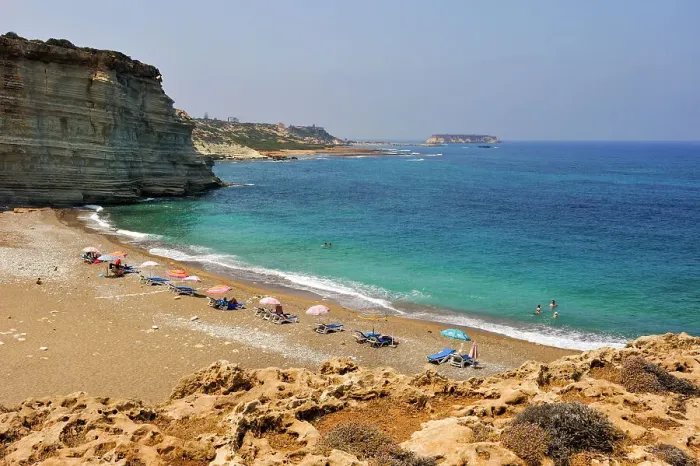 Framed Print : Beach below the cliffs around Cape Drepano, Agios Georgios Pegeia, Cyprus, Eastern Mediterranean Sea, Europe Framed Print : Beach below the cliffs around Cape Drepano, Agios Georgios Pegeia, Cyprus, Eastern Mediterranean Sea, Europe