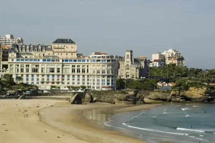 Framed Print : The beach with the congress center in the background, Biarritz, Cote Basque Framed Print : The beach with the congress center in the background, Biarritz, Cote Basque