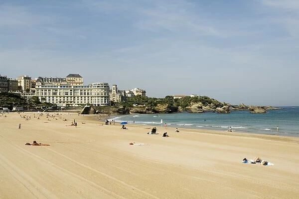 The beach with the congress center in the background, Biarritz, Cote Basque