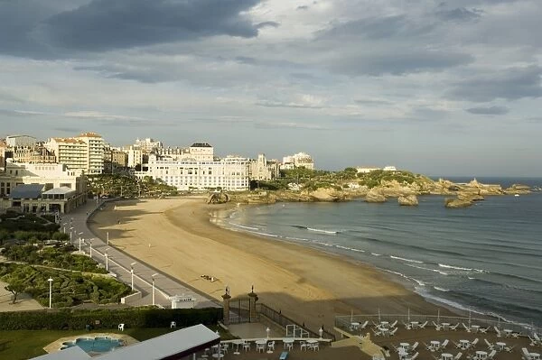 The beach with congress center in background, Biarritz, Basque country
