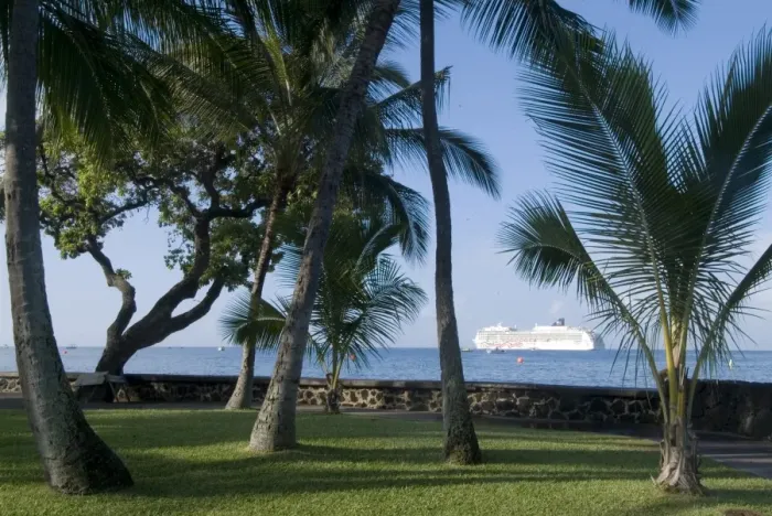 Framed Print : Beach with cruise ship off shore Framed Print : Beach with cruise ship off shore