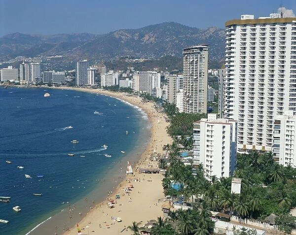 The beach and high rise buildings at the resort of Acapulco