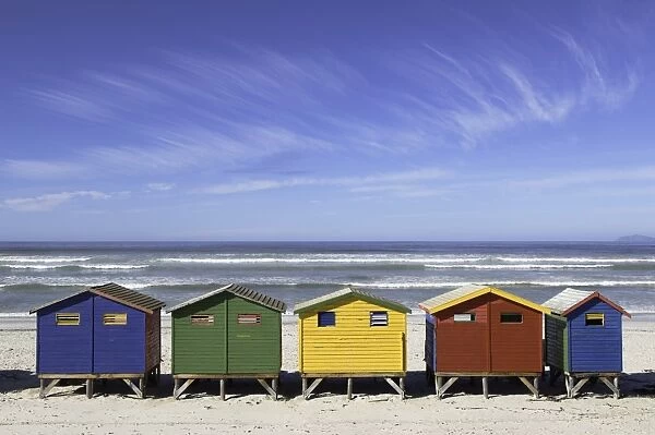 Beach huts on Muizenburg Beach, Cape Town, Western Cape, South Africa, Africa