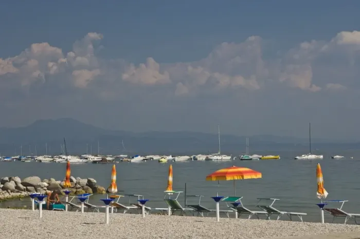 Framed Print : The beach at Monega del Garda Framed Print : The beach at Monega del Garda