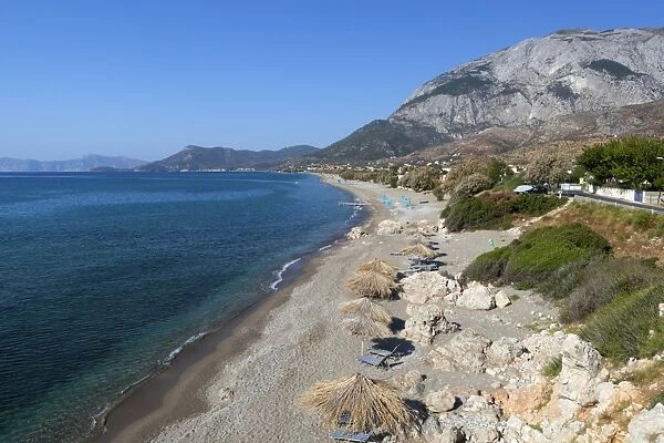 Beach and Mount Kerketeas, Kambos, Samos, Aegean Islands, Greece