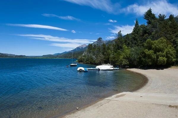 Beach on a mountain lake in Los Alerces National Park, Chubut, Patagonia, Argentina, South America