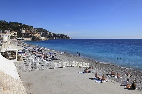 Beach, Nice, Alpes Maritimes, Cote d Azur, French Riviera, Provence, France, Europe