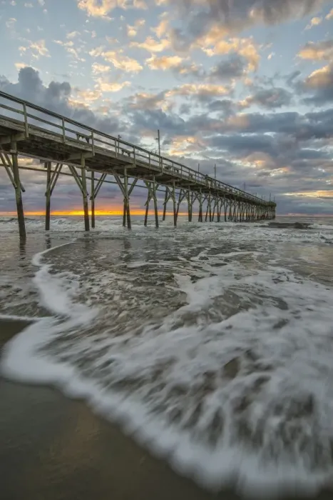 Framed Print : Beach, ocean, waves and pier at sunrise, Sunset Beach, North Carolina, United States of America Framed Print : Beach, ocean, waves and pier at sunrise, Sunset Beach, North Carolina, United States of America