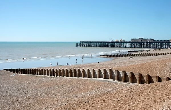 The beach and pier at Hastings, East Sussex, England, United Kingdom, Europe