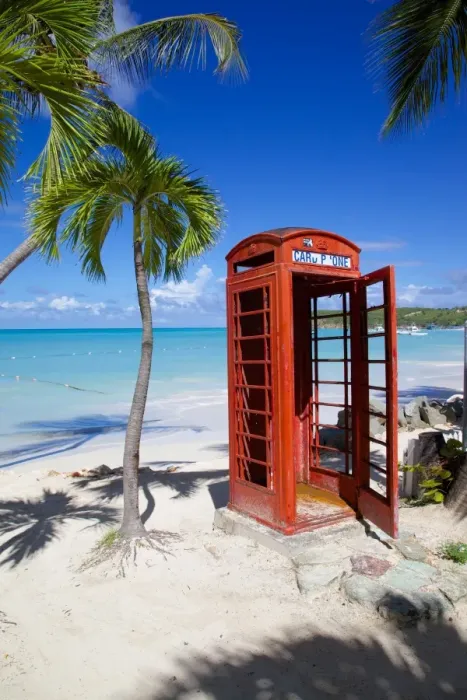 Framed Print : Beach and red telephone box, Dickenson Bay, St. Georges, Antigua, Leeward Islands, West Indies, Caribbean, Central America Framed Print : Beach and red telephone box, Dickenson Bay, St. Georges, Antigua, Leeward Islands, West Indies, Caribbean, Central America