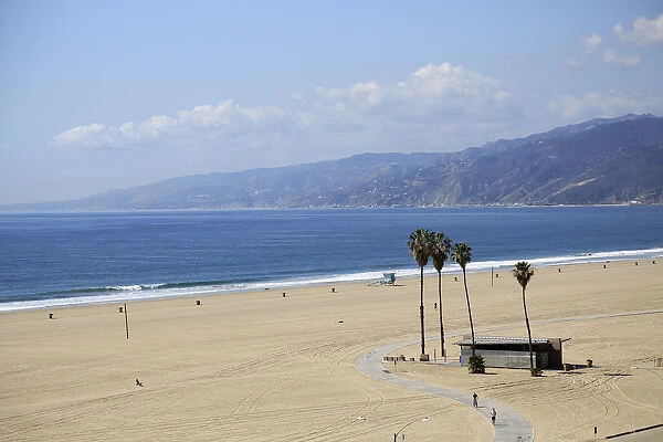 Beach, Santa Monica, Pacific Ocean, Malibu Mountains, Los Angeles, California, United