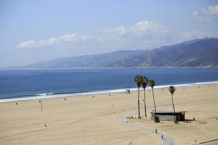 Framed Print : Beach, Santa Monica, Pacific Ocean, Malibu Mountains, Los Angeles, California, United Framed Print : Beach, Santa Monica, Pacific Ocean, Malibu Mountains, Los Angeles, California, United