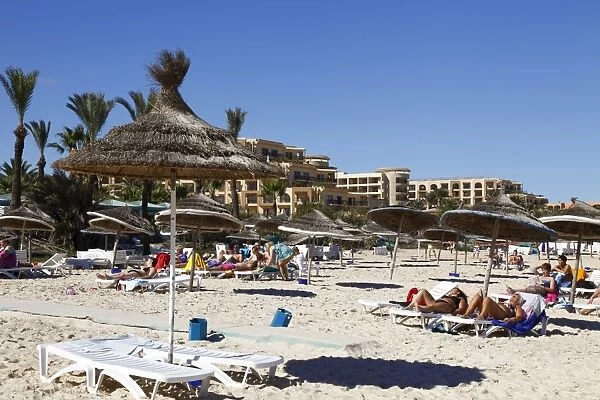 Beach scene in the tourist zone of Sousse, Gulf of Hammamet, Tunisia, North Africa