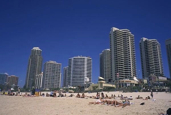 The beach at Surfers Paradise with hotels and apartment blocks, Surfers Paradise