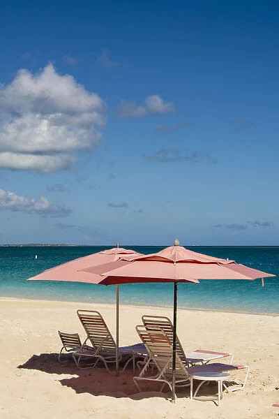Beach umbrellas on Grace Bay Beach, Providenciales, Turks and Caicos Islands, Caribbean