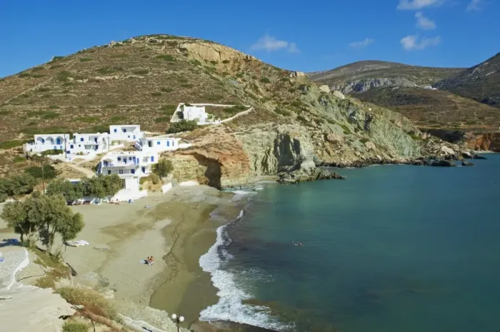 Framed Print : Beach and village, Angali, Folegandros, Cyclades Islands, Greek Islands