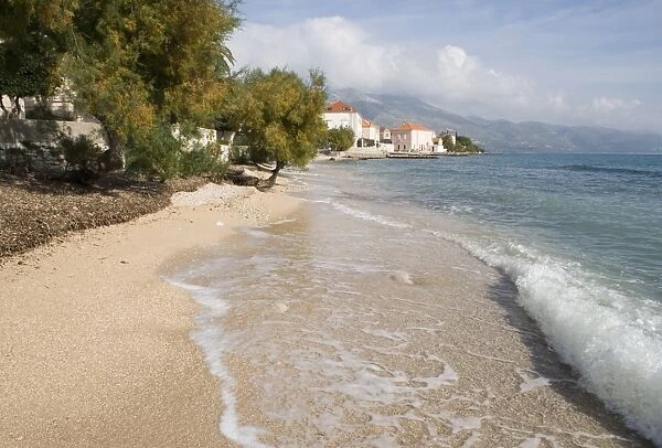 Beach and waves at Orebic, Dalmation Coast, Croatia, Adriatic, Europe