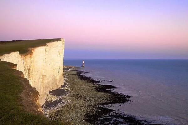Beachy Head and Beachy Head Lighthouse at sunset, East Sussex, England, United Kingdom, Europe