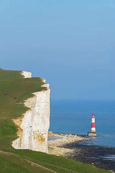 Beachy Head Light house at low tide, Seven Sisters chalk cliffs, South Downs National Park, East Sussex, England, United Kingdom, Europe