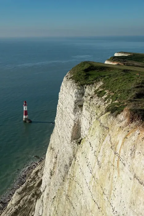 Framed Print : Beachy Head Lighthouse and Beachy Head from the cliff top, near Eastbourne, South Downs National Park, East Sussex, England, United Kingdom, Europe