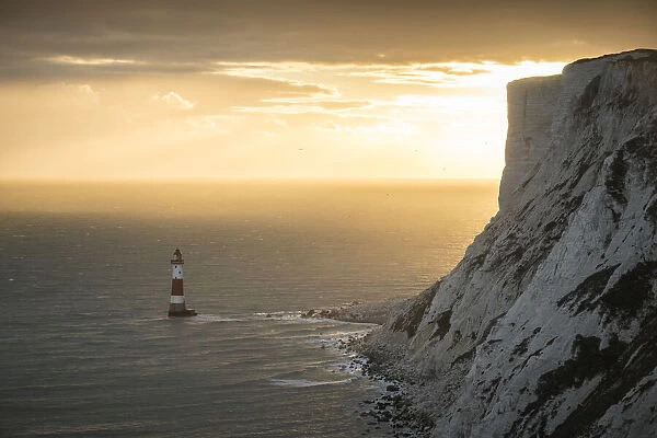 Beachy Head Lighthouse at sunset, East Sussex, England, United Kingdom, Europe