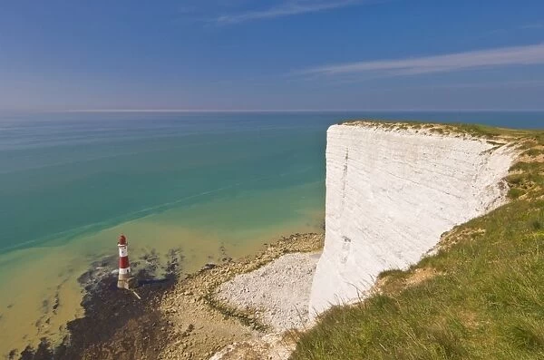 Beachy Head lighthouse, white chalk cliffs and English Channel, East Sussex