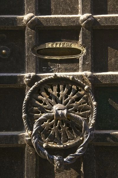 A beautiful brass door with its letter box, Venice, Veneto, Italy, Europe