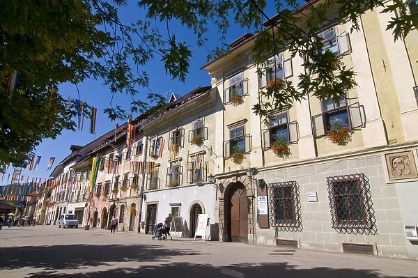Beautiful decorated houses in the town of Sofja Loka, Slovenia, Europe