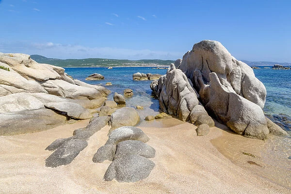 Beautiful eroded rocks at Plage de San Giovanni, Corsica, France, Mediterranean, Europe
