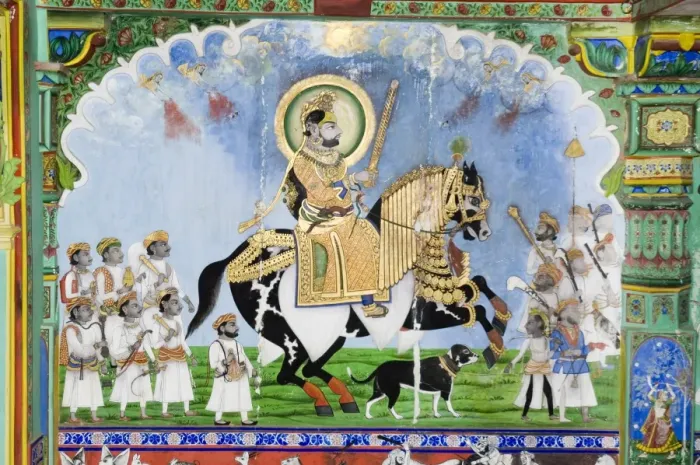 Framed Print : Beautiful frescoes on walls of the Juna Mahal Fort Framed Print : Beautiful frescoes on walls of the Juna Mahal Fort