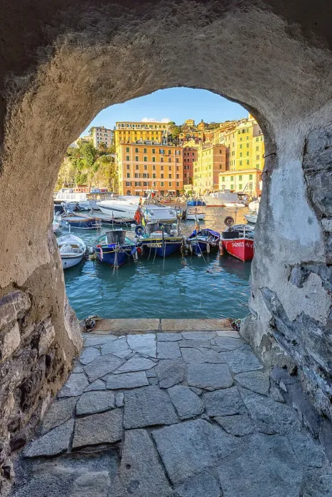 Framed Print : The beautiful harbour of Camogli seen through a house arch, Camogli, Genova province, Liguria, Italy, Europe Framed Print : The beautiful harbour of Camogli seen through a house arch, Camogli, Genova province, Liguria, Italy, Europe