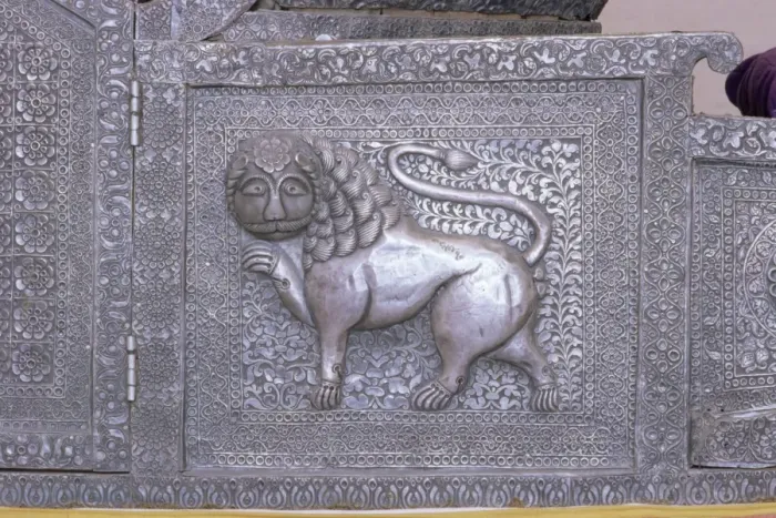 Framed Print : Beautiful raised silver work on panel on the side of Framed Print : Beautiful raised silver work on panel on the side of