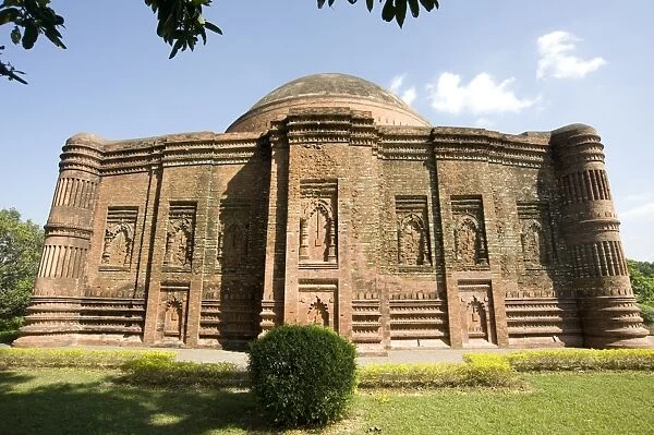 Beautiful red brick late 15th century Lattan mosque, remains of glazed colour on some bricks still visible, Gaur, West Bengal