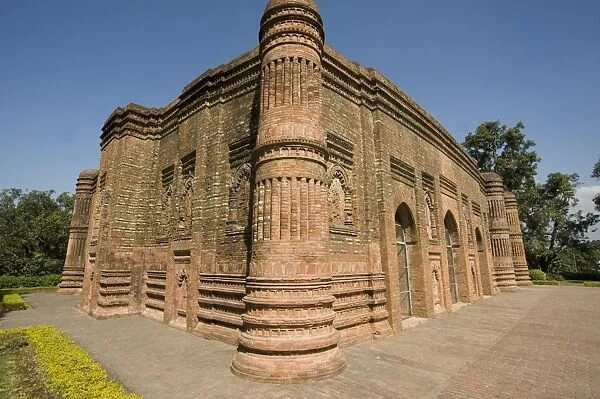Beautiful red brick late 15th century Lattan mosque, remains of glazed colour on some bricks still visible, Gaur, West Bengal