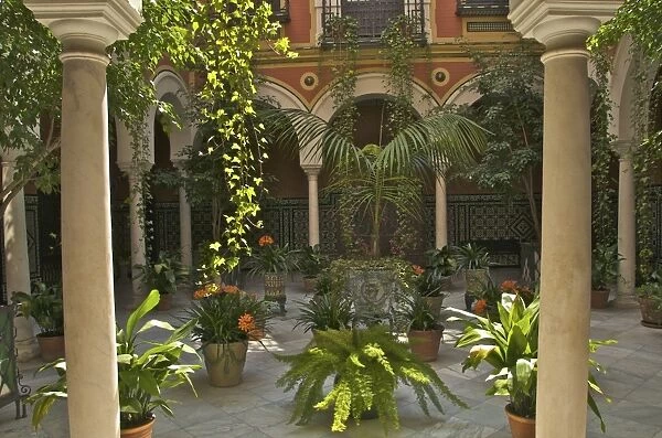 Beautiful Sevillan patio, Triana district, Sevilla, Andalusia, Spain, Europe