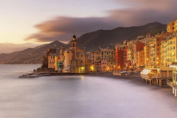 The beautiful village of Camogli during an autumn sunset, Camogli, Genova province, Liguria, Italy, Europe