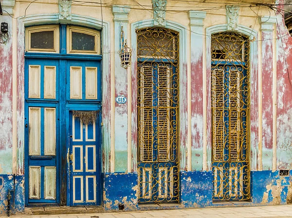 A beautifully aged colourful building in Havana, Cuba, West Indies, Caribbean, Central