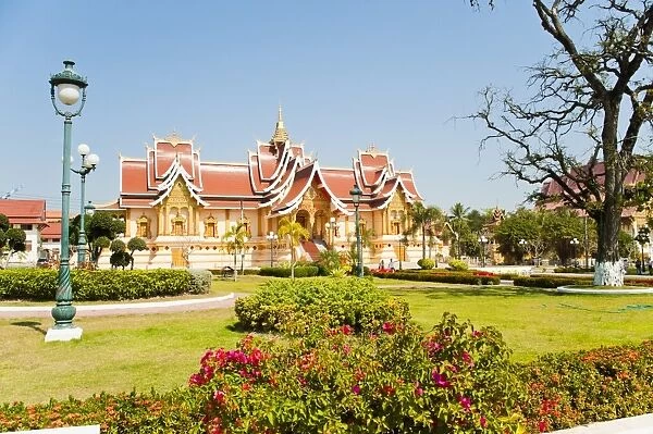 Beautifully decorated building at Pha That Luang, Vientiane, Laos, Indochina, Southeast Asia, Asia