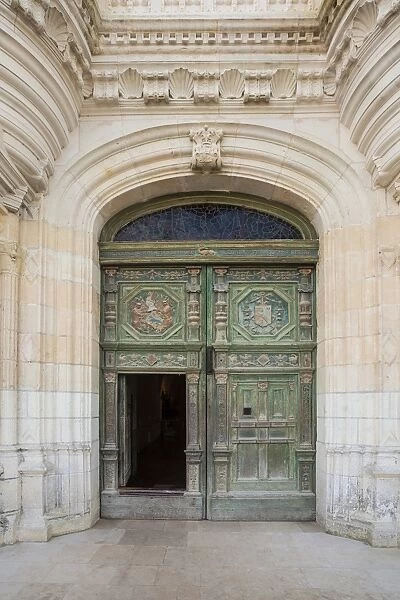 The beautifully decorated entrance door to the chateau at Chenonceau, Indre et Loire