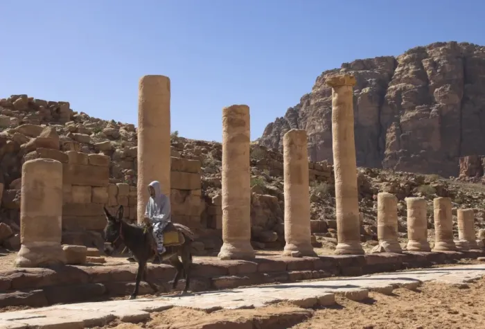 Framed Print : Bedouin on a donkey on the colonnaded street Framed Print : Bedouin on a donkey on the colonnaded street