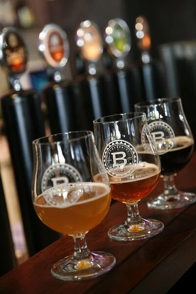 Beer glasses at the Broggeriet brewery in Sonderborg, Jutland, Denmark